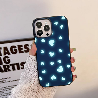 Neon Blue Hearts Pattern Glass Case