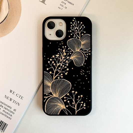 Golden Floral Line Abstract Glass Case