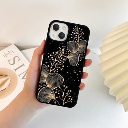 Golden Floral Line Abstract Glass Case