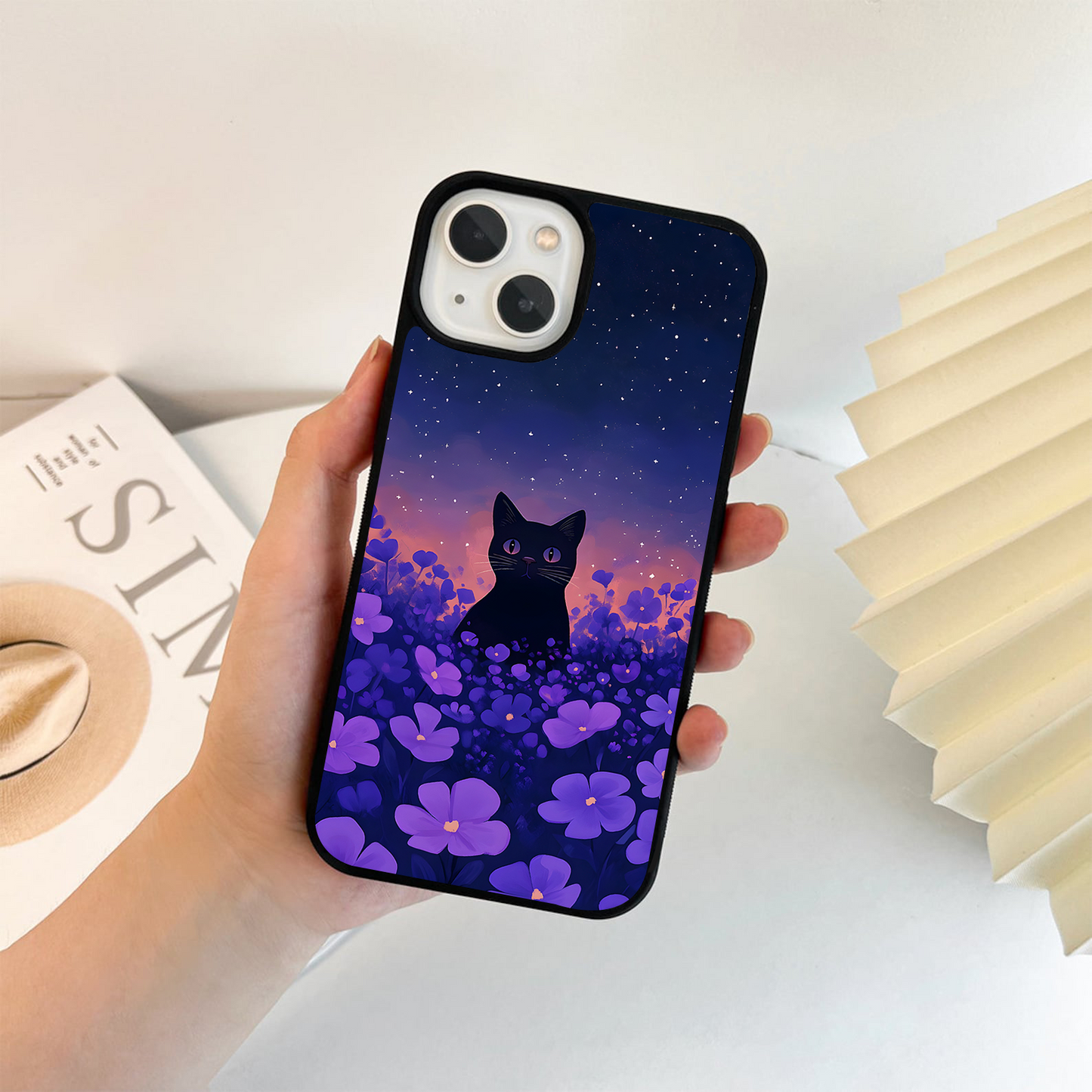 Midnight Garden Cat Glass Case