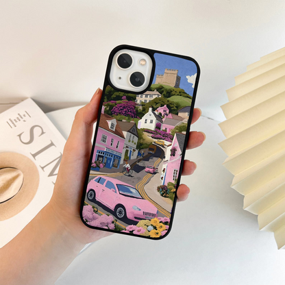 Painted Village Hillside Glass Case