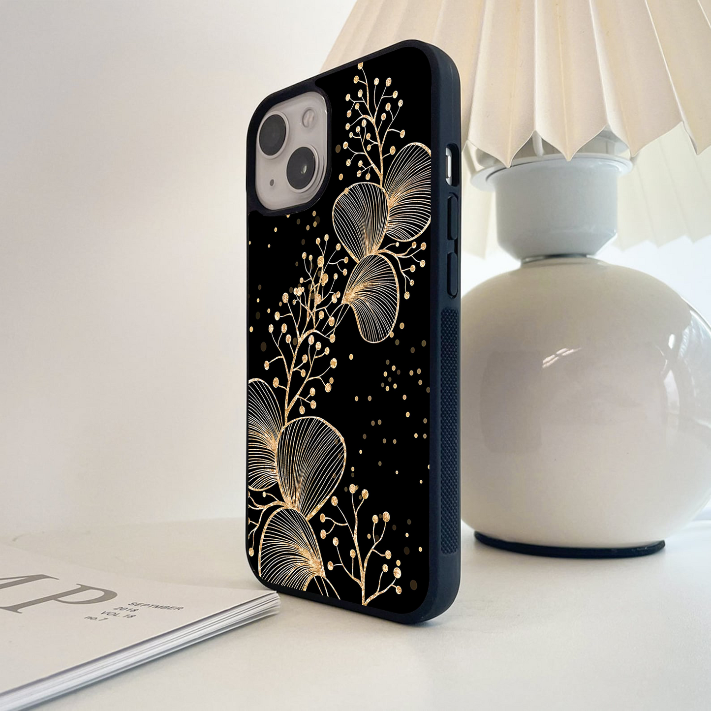 Golden Floral Line Abstract Glass Case