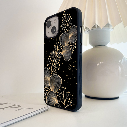 Golden Floral Line Abstract Glass Case