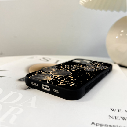 Golden Floral Line Abstract Glass Case