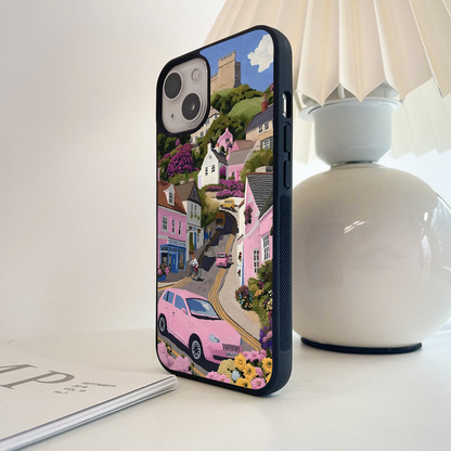 Painted Village Hillside Glass Case