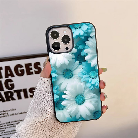 Blue Retro Daisy Flower Pattern Glass Case