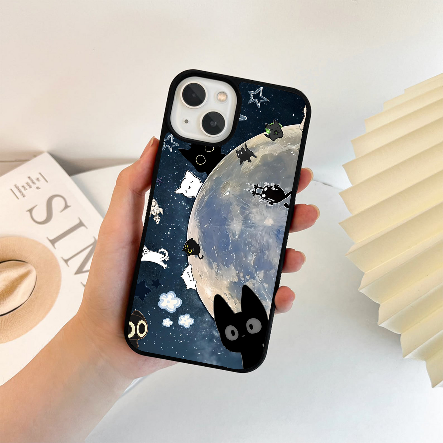 Moon Cat Pattern Glass Case