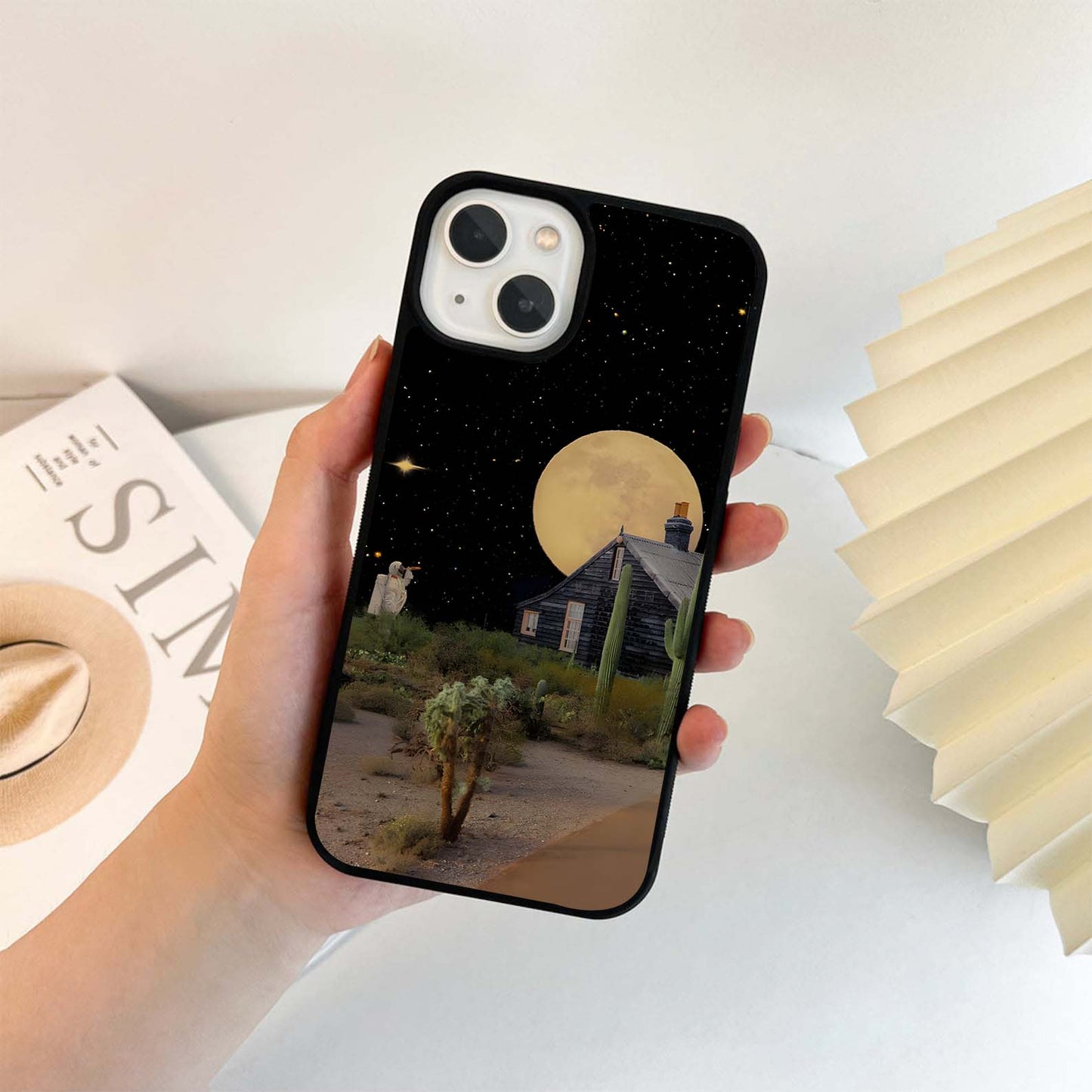 Moonlit Desert Cabin Glass Case