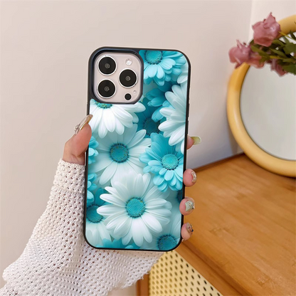 Blue Retro Daisy Flower Pattern Glass Case