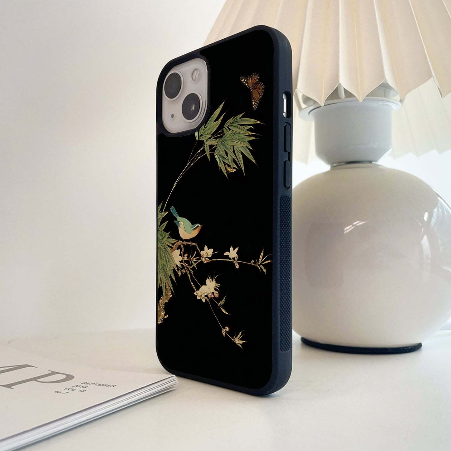 Midnight Whisper Bird Glass Case