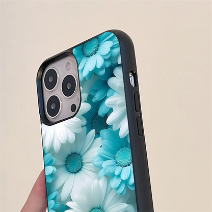 Blue Retro Daisy Flower Pattern Glass Case