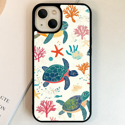 Colorful Turtle Paradise Glass Case