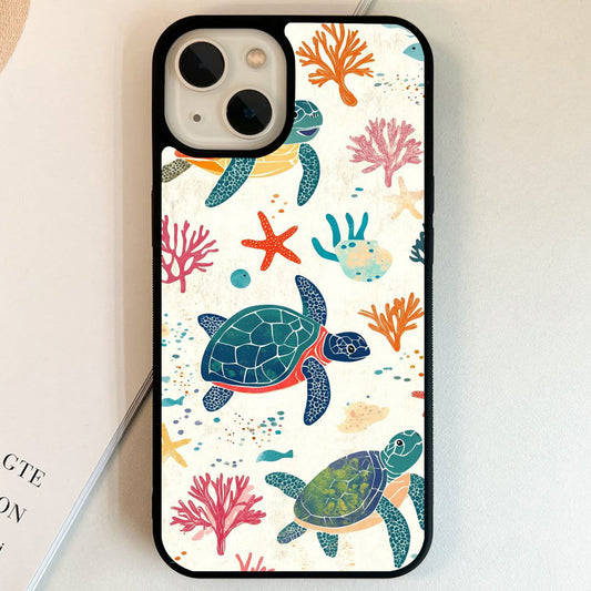 Colorful Turtle Paradise Glass Case