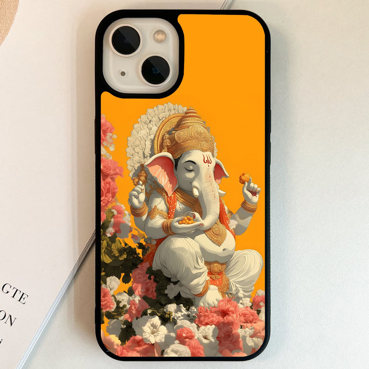 Divine Ganesha Floral Blessings Glass Case