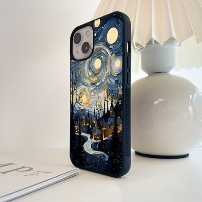 Starry Winter Town Glass Case