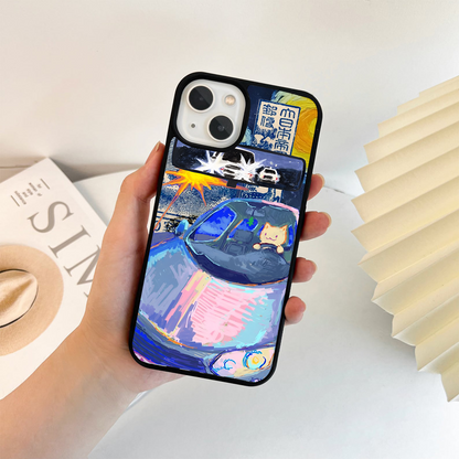 Cat With Car Glass Case