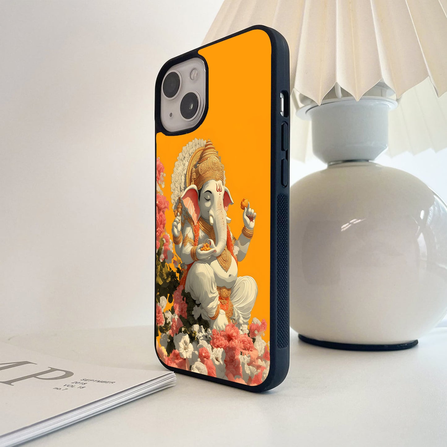 Divine Ganesha Floral Blessings Glass Case