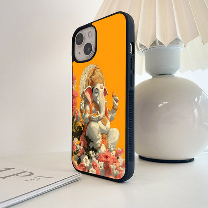 Divine Ganesha Floral Blessings Glass Case