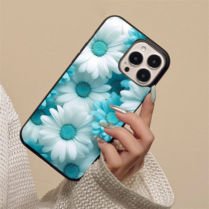 Blue Retro Daisy Flower Pattern Glass Case