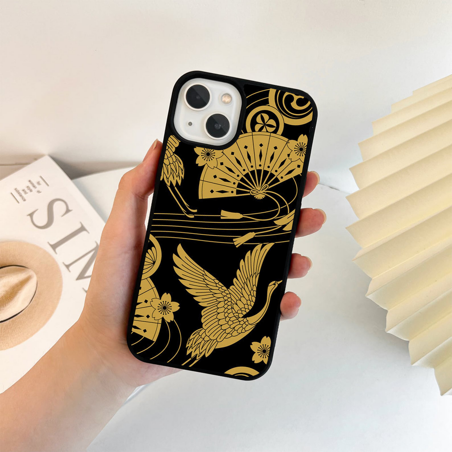 Golden Bird Pattern Glass Case