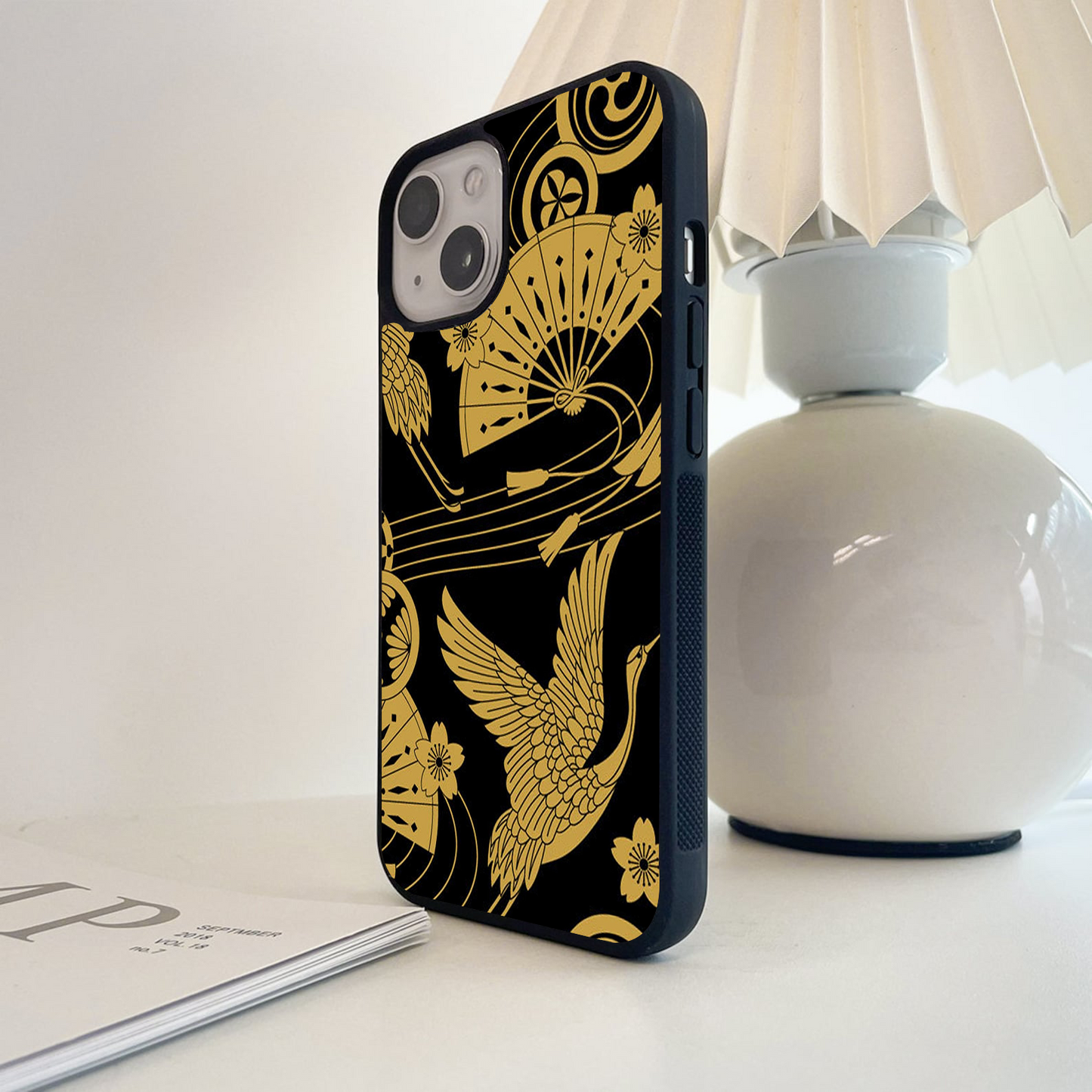 Golden Bird Pattern Glass Case