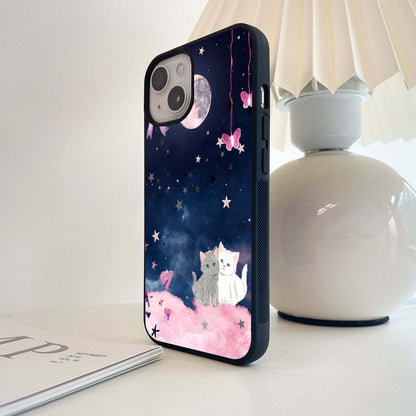 Moonlit Love Cats Glass Case
