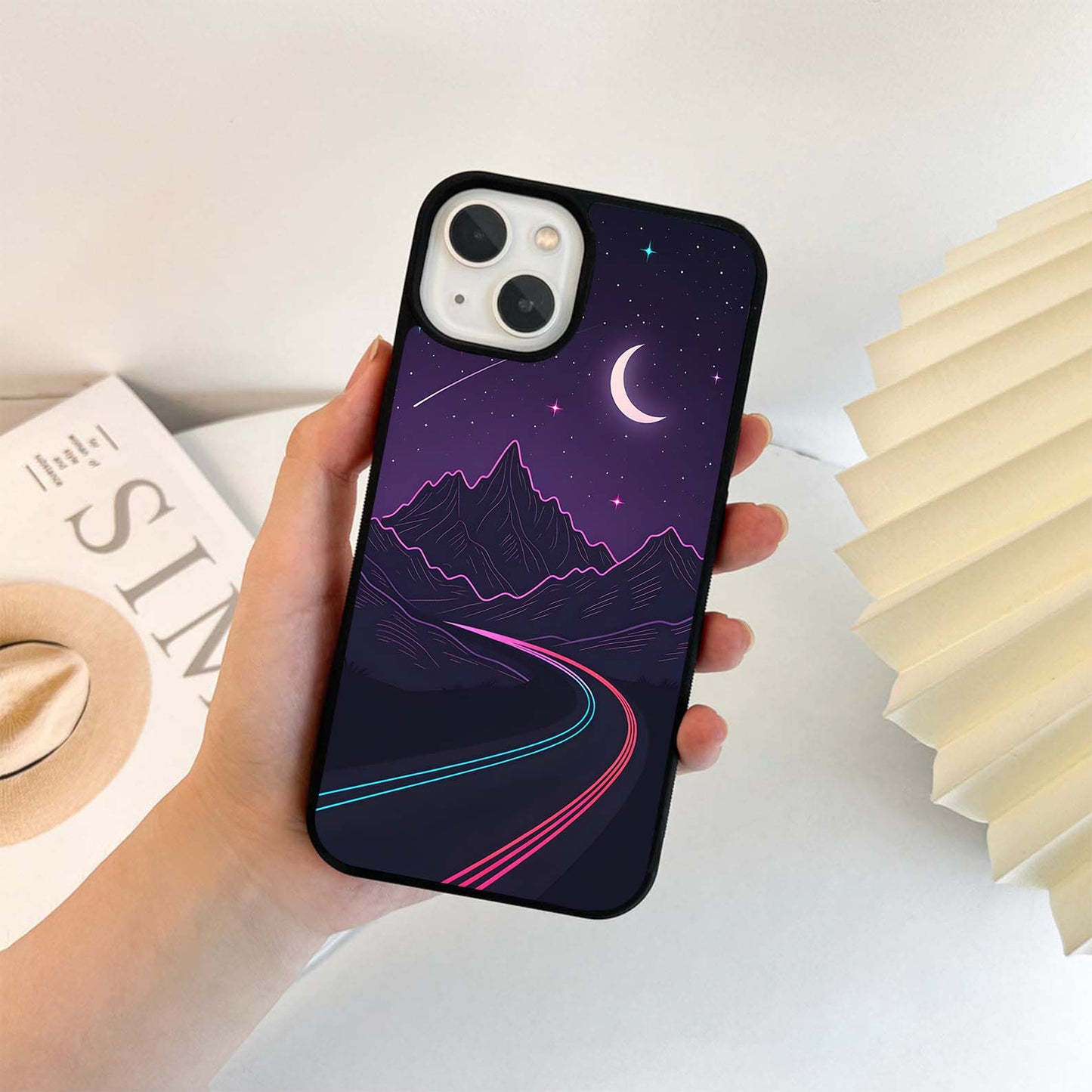 Neon Road & Mountains Glass Case