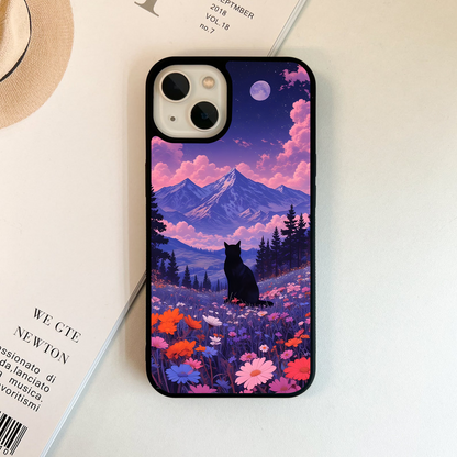 Flower Meadow Cat Glass Case