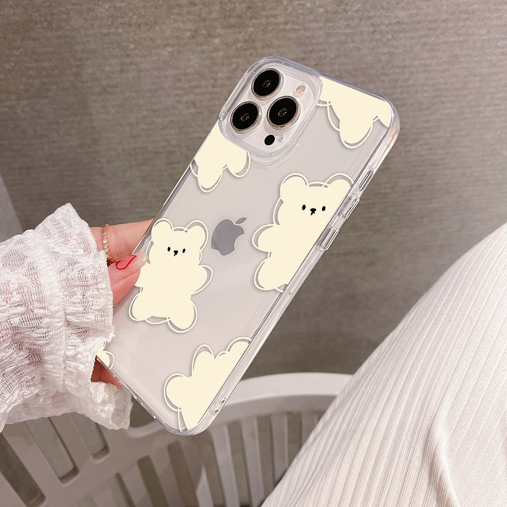 Cute Beige Teddy Pattern Clear Silicon Case Cover