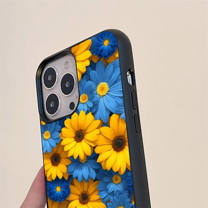 Blue And Yellow Sun Flower Glass Case