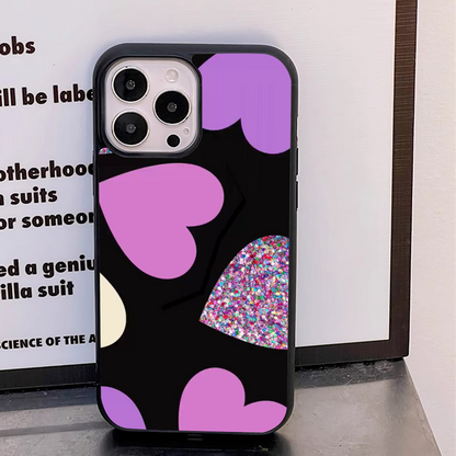 Dark Lavender Heart Pattern Glass Case