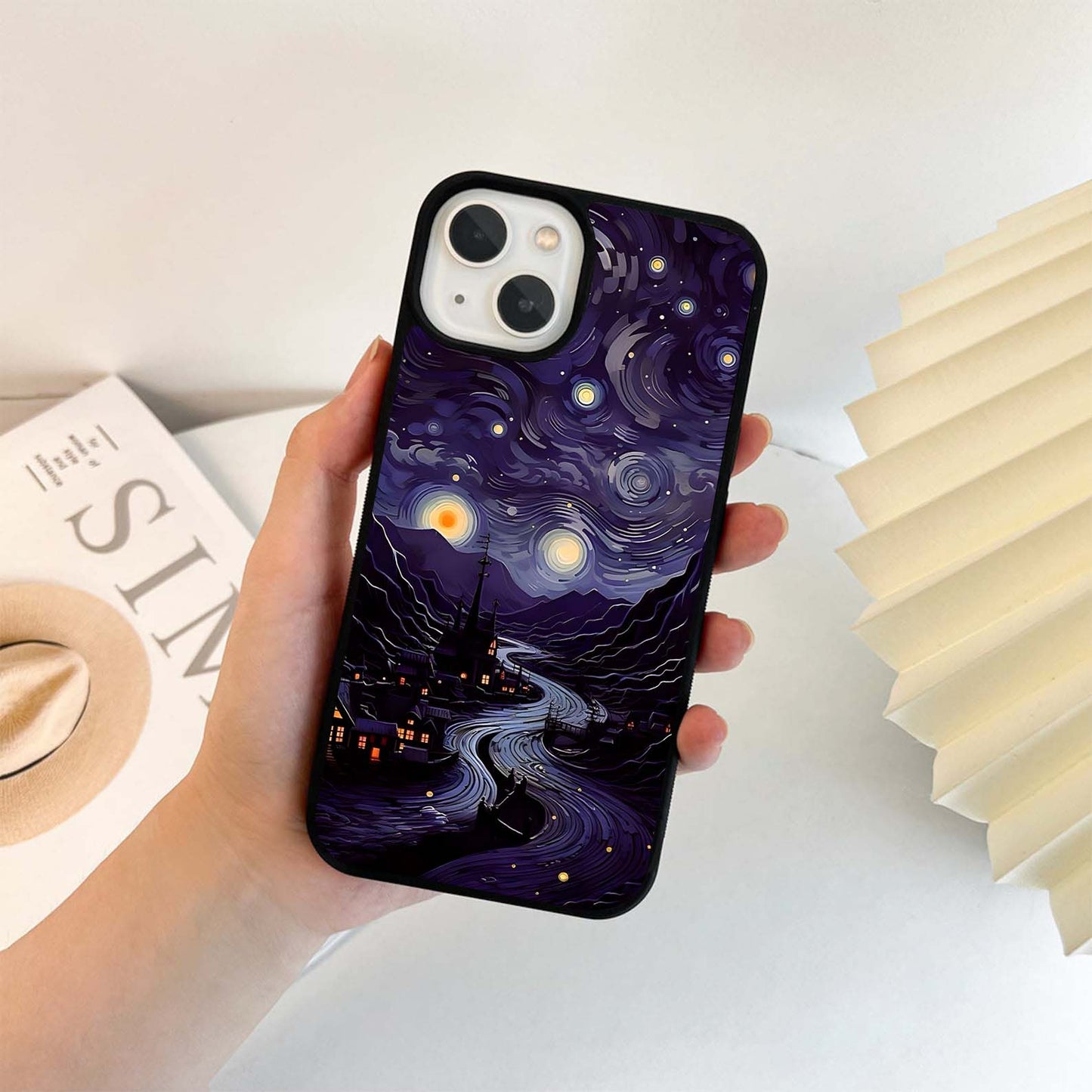 Starry Night Village Glass Case