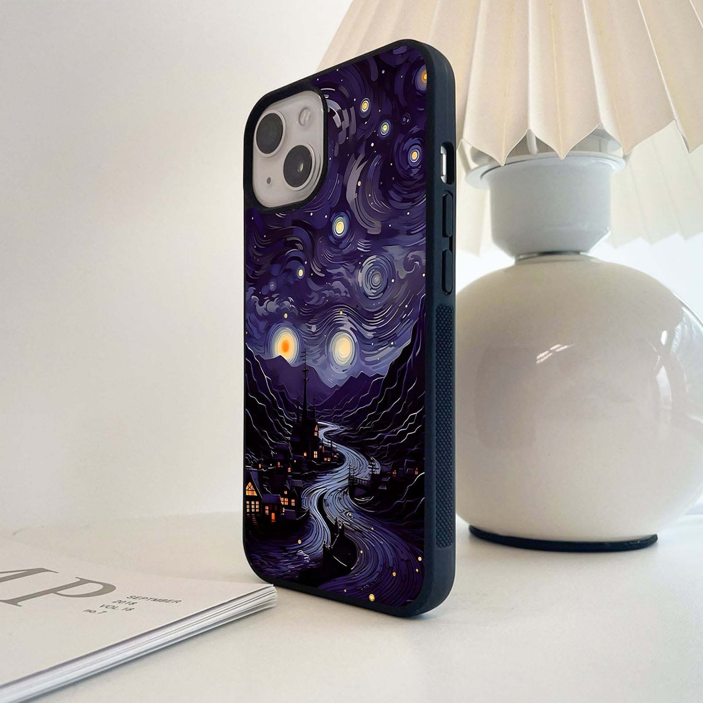 Starry Night Village Glass Case