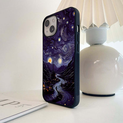 Starry Night Village Glass Case