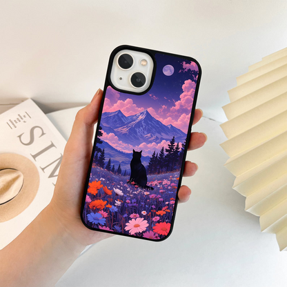 Flower Meadow Cat Glass Case