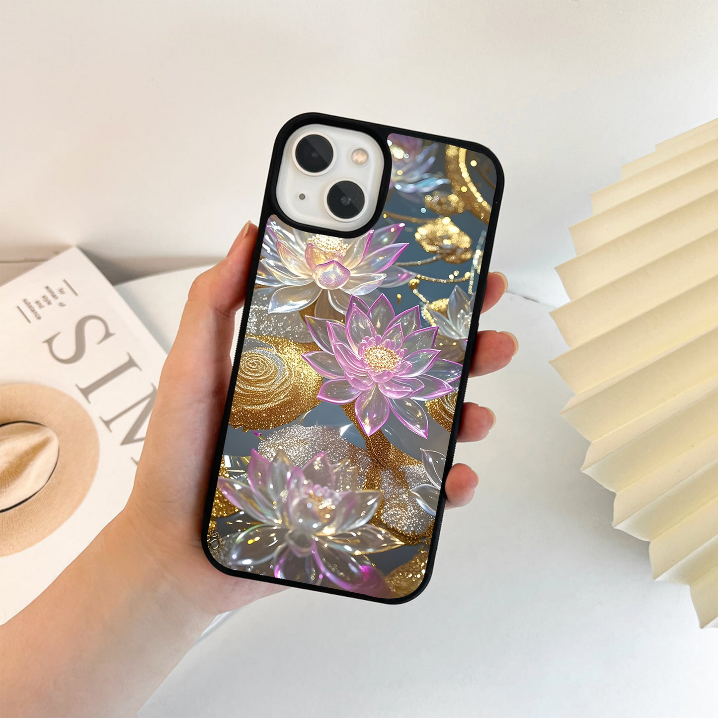 Glitter Lotus Harmony Glass Case