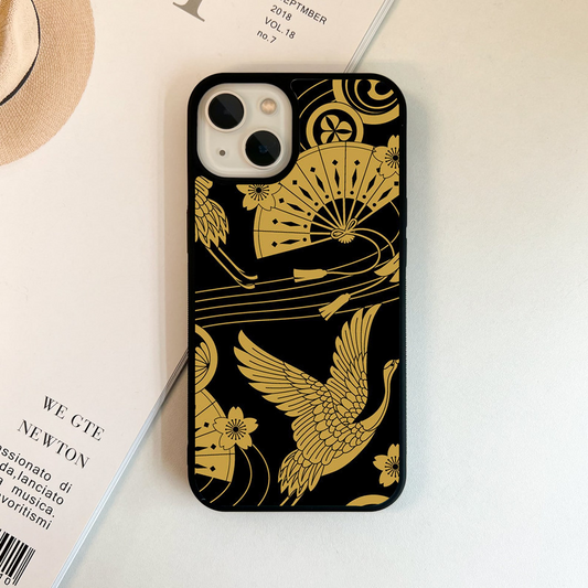 Golden Bird Pattern Glass Case