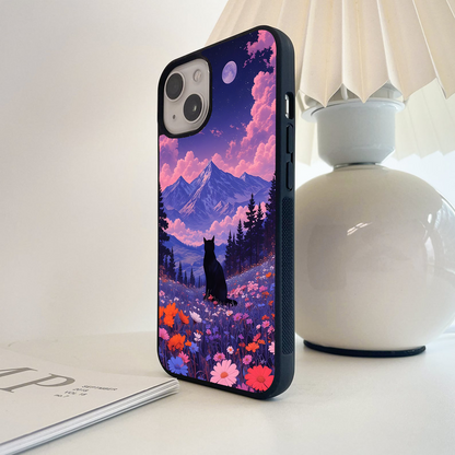 Flower Meadow Cat Glass Case