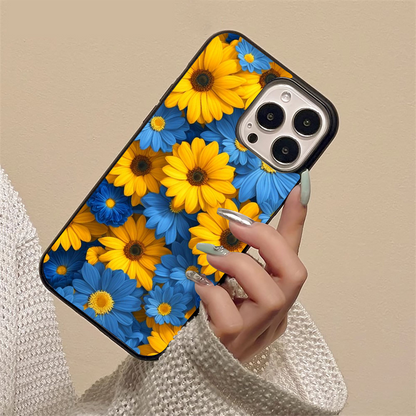 Blue And Yellow Sun Flower Glass Case