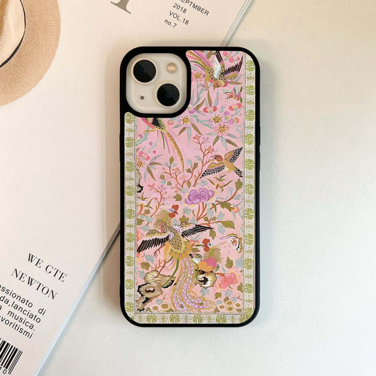 Oriental Blossom Birds Glass Case