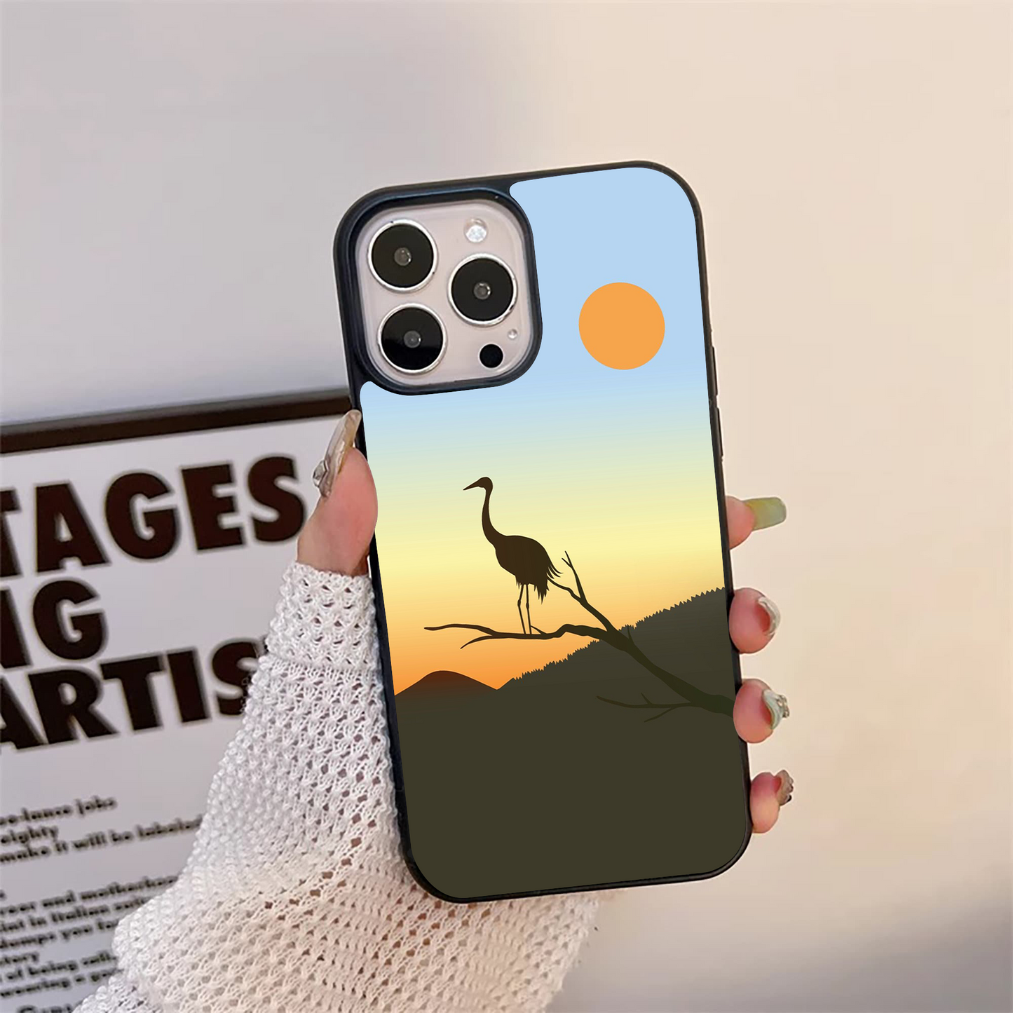 Migratory Bird Scenery Pattern Glass Case