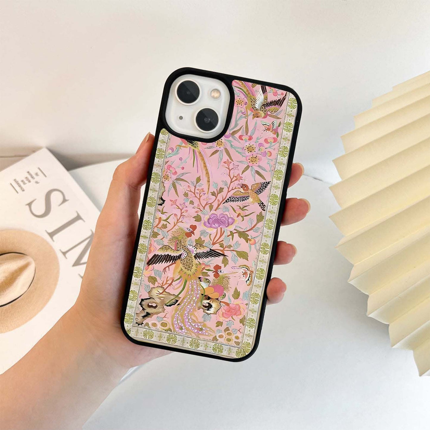 Oriental Blossom Birds Glass Case