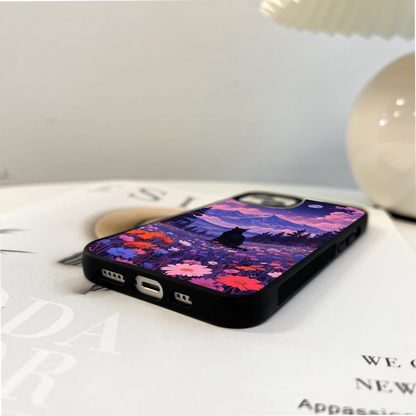 Flower Meadow Cat Glass Case