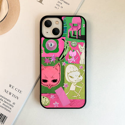 Funky collage with cats and frogs Glass Case