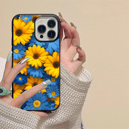 Blue And Yellow Sun Flower Glass Case