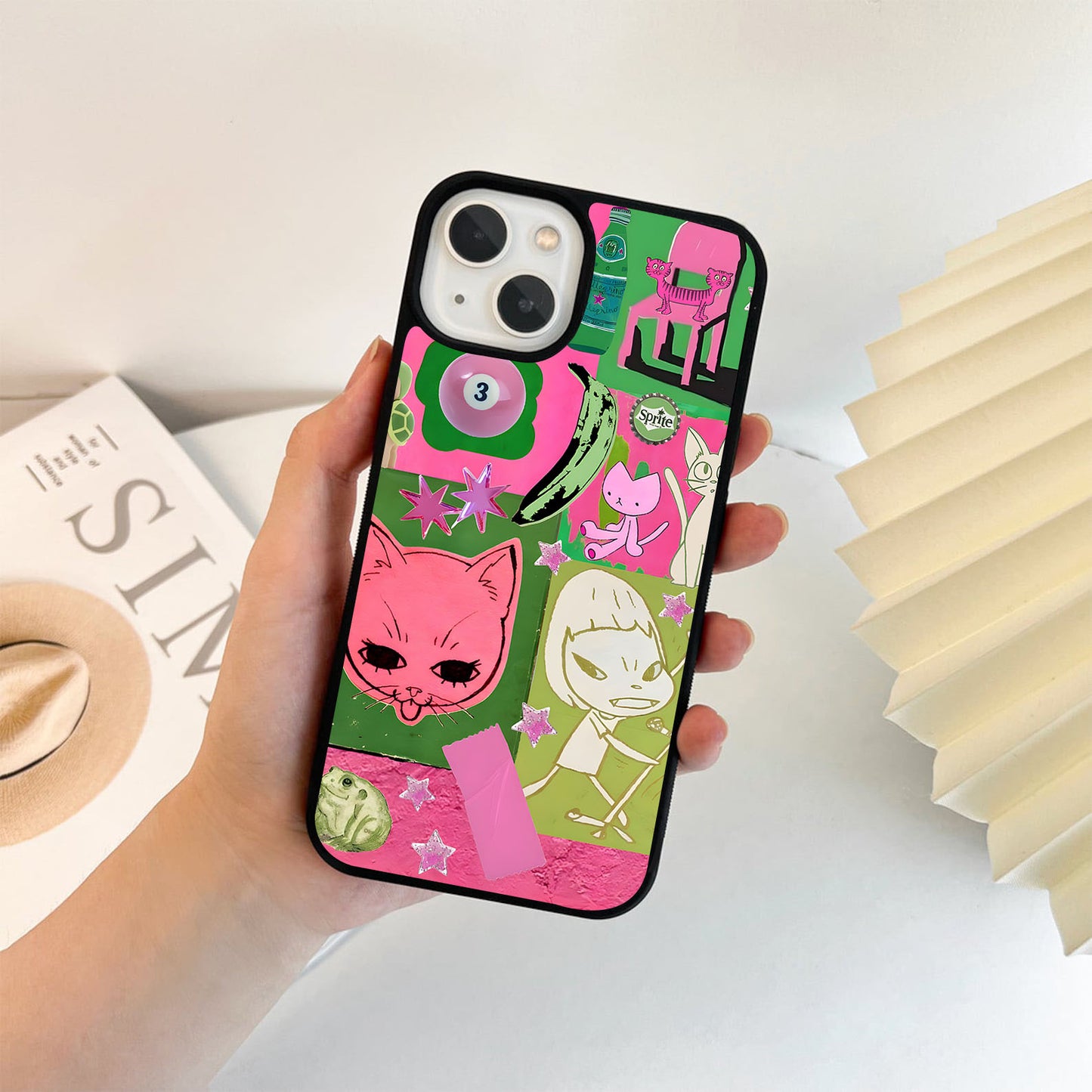 Funky collage with cats and frogs Glass Case