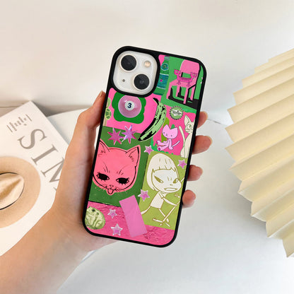 Funky collage with cats and frogs Glass Case