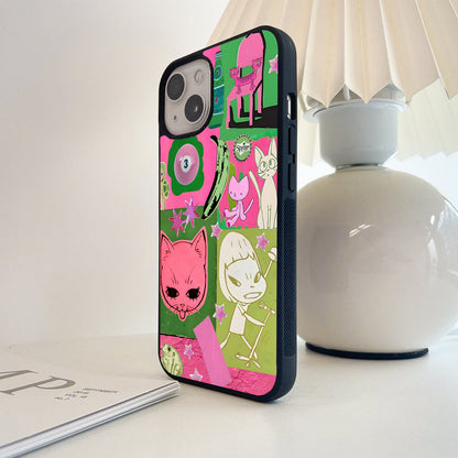 Funky collage with cats and frogs Glass Case