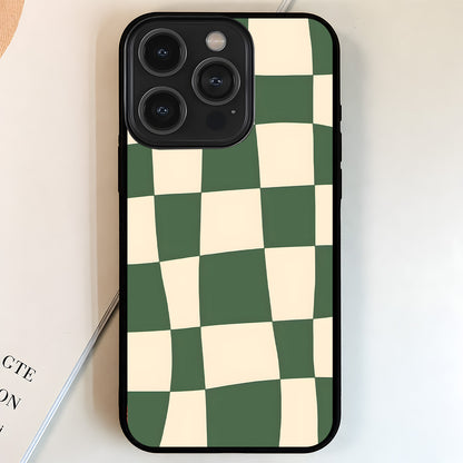 Green Checker Grid Glass Case