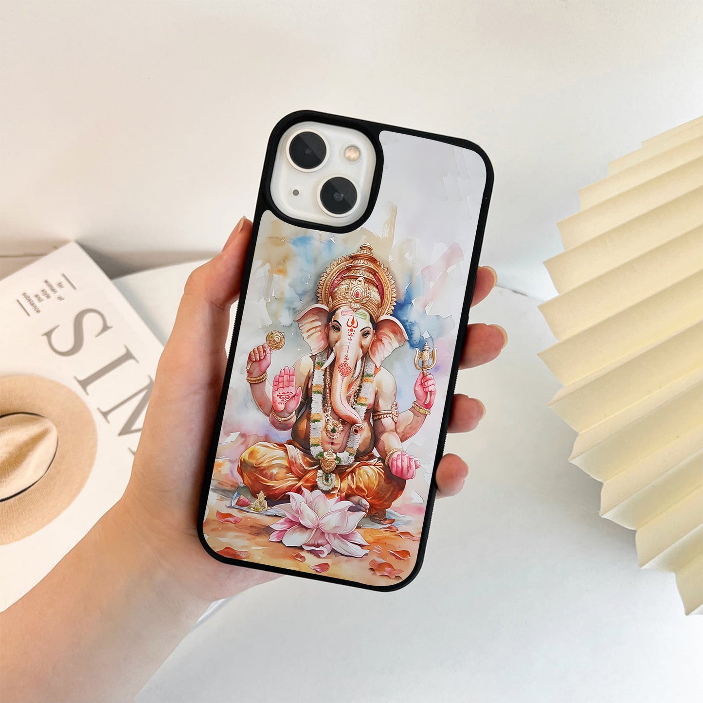Watercolor Lotus Ganesha Glass Case